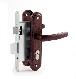 Замок Zenit (Зенит) врезной цилиндровый с защёлкой в комплекте с ручкой ЗВ4-3.08 (медь), 4 кл.