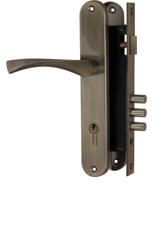 Замок цилиндровый Fuaro (Фуаро) с в комплекте с ручкой LOCKSET.9011 (SET F9011) AB бронза