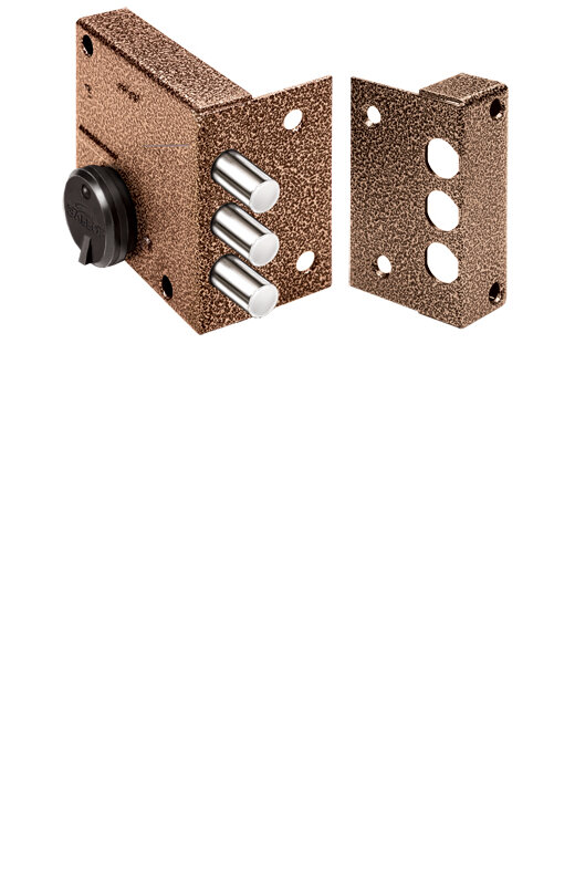 Замок Elbor (Эльбор) накладной сувальдный Кремень 1.04.51.МА (медный антик), дл. ключ