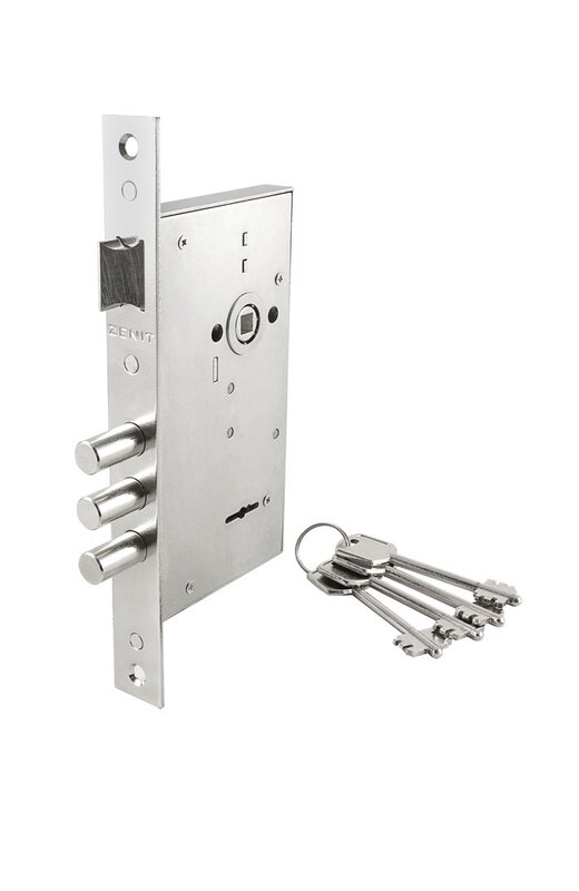 Замок Zenit (Зенит) врезной сувальдный с защёлкой ЗВ9-6, 4 кл. проверить кол-во ключей