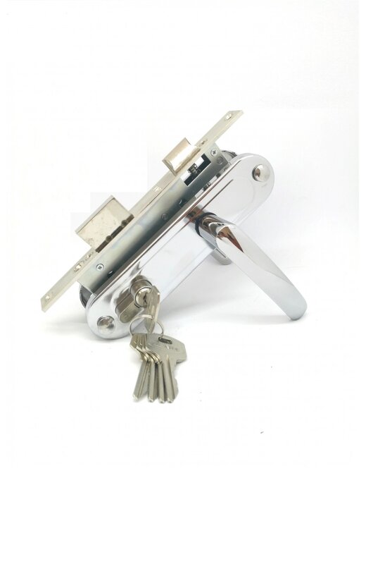 Замок Zenit (Зенит) врезной цилиндровый с защёлкой в комплекте с ручкой ЗВ7-70.4-02 (хром), 5 кл.