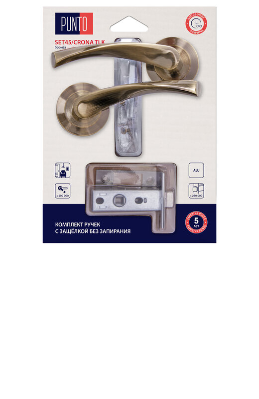 Комплект ручек Punto (Пунто) с защелкой без запирания LM/A SET45R.TLK52.CRONA/HD ABG-6 бронза