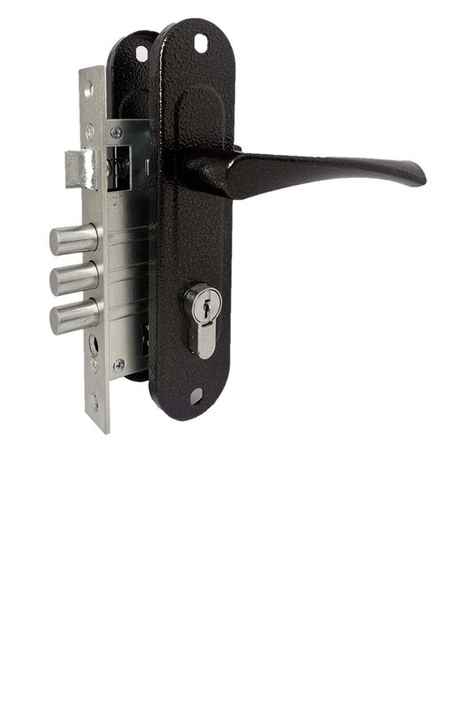 Замок Absolyute (Абсолют) врезной цилиндровый с защёлкой в комплекте с ручкой ЗВ4-60/07 (медь антик), 4 кл.